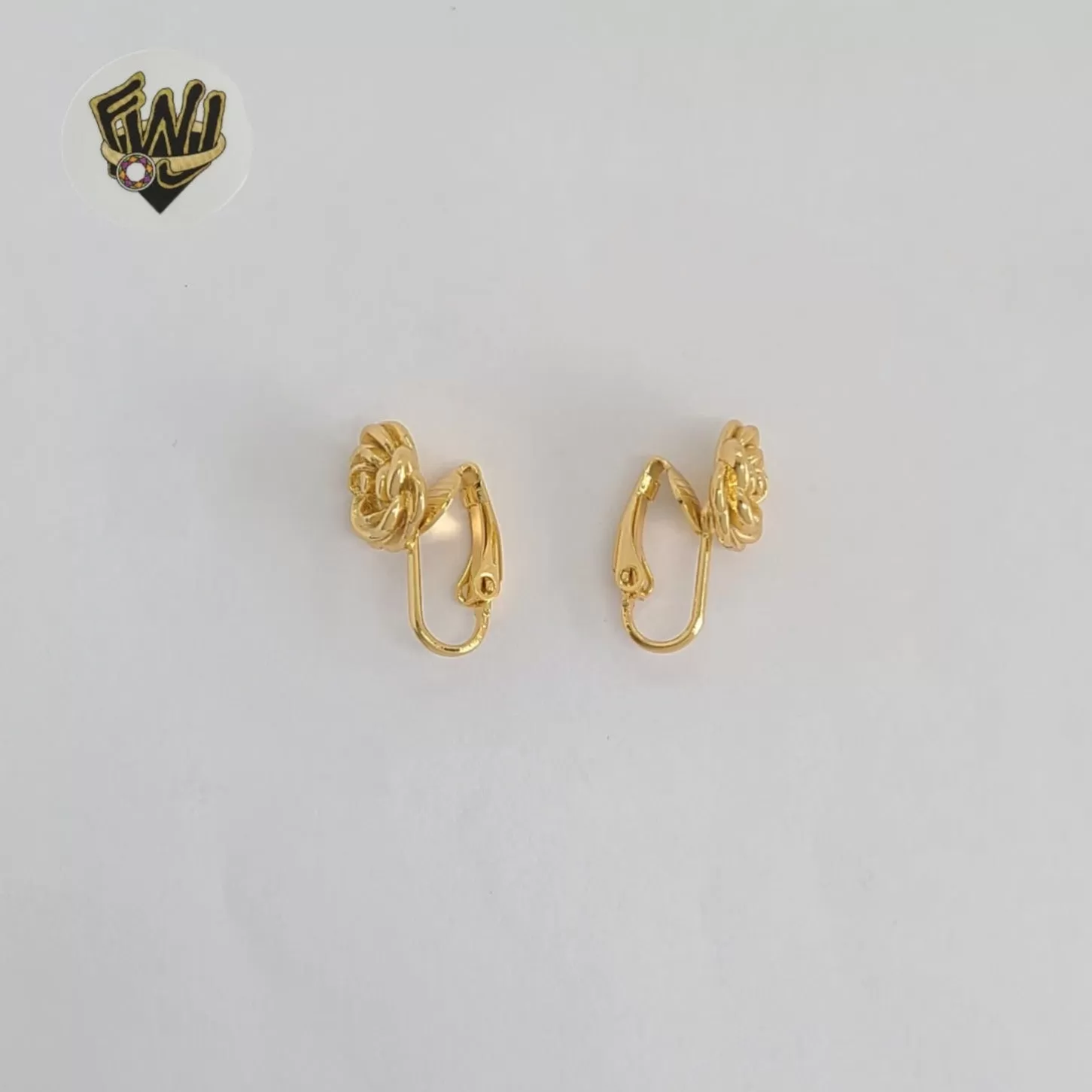 (1-1213) Gold Laminate - Clip Flower Earrings - BGO