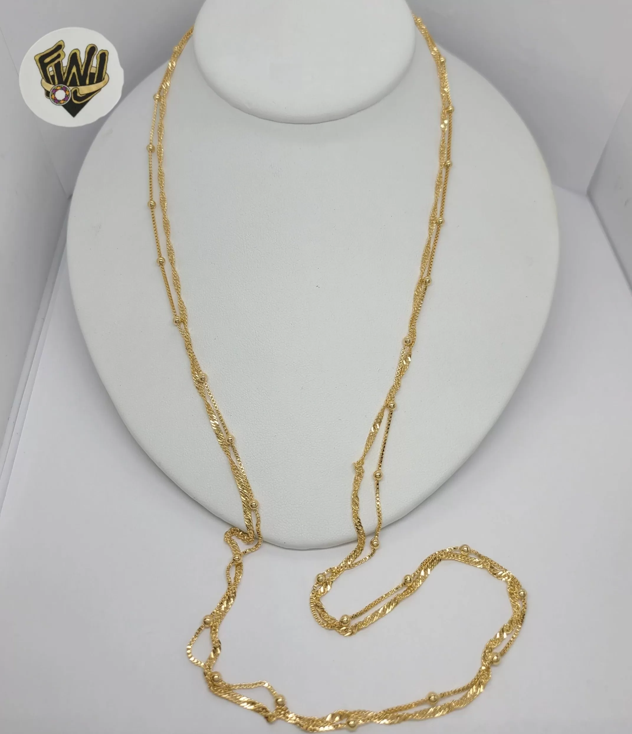 (1-6401-2) Gold Laminate - Double Link Layering Long Necklace - BGF