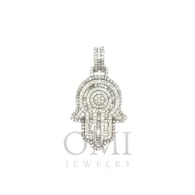 10K GOLD BAGUETTE AND ROUND DIAMOND HAMSA PENDANT 1.18 CT