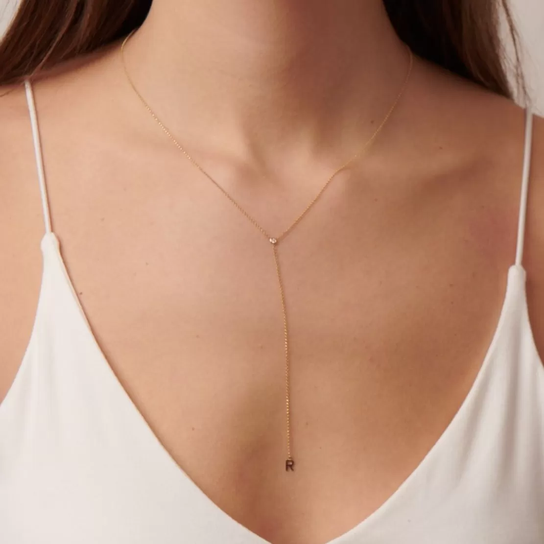 10k Yellow Gold Lariat Single Initial Necklace