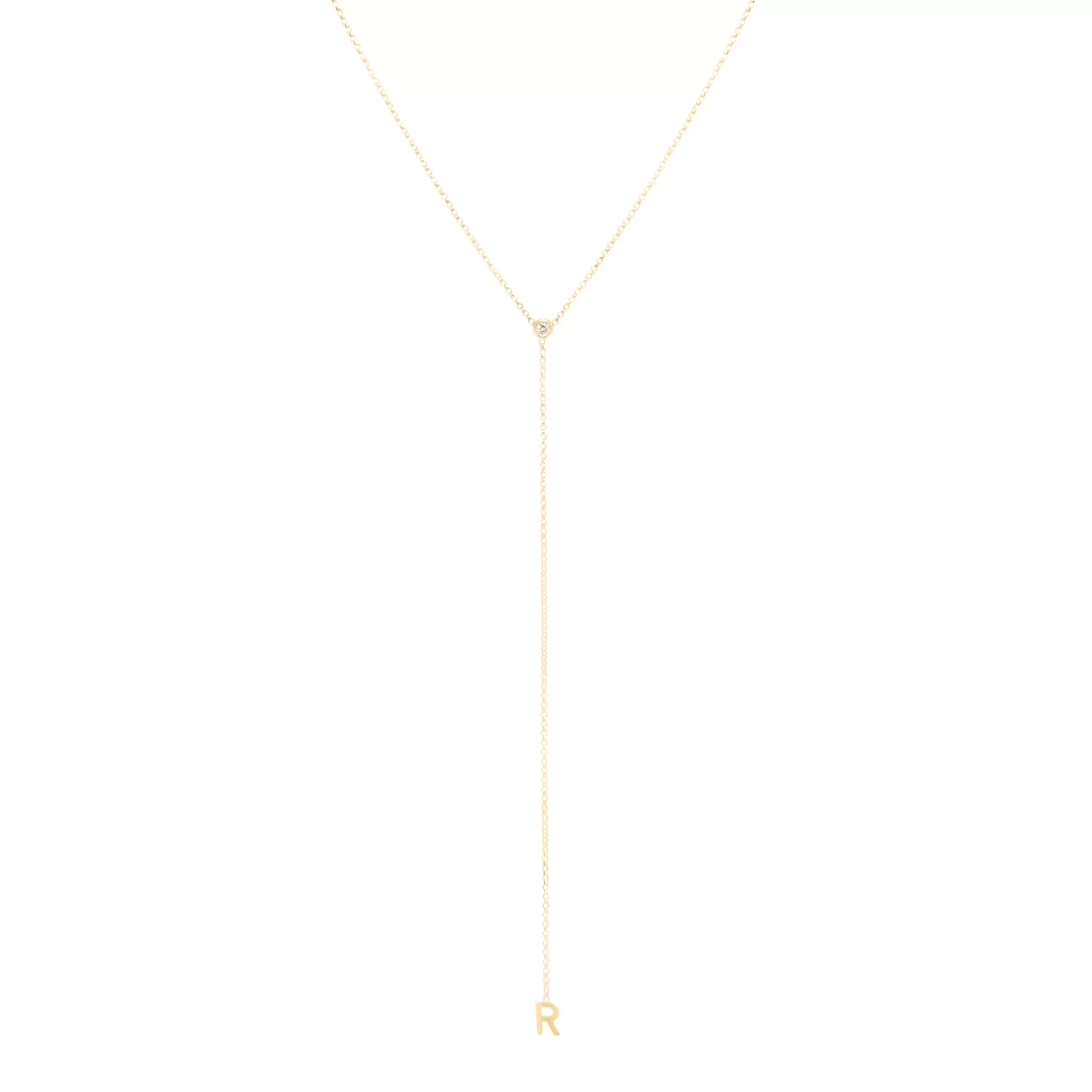 10k Yellow Gold Lariat Single Initial Necklace