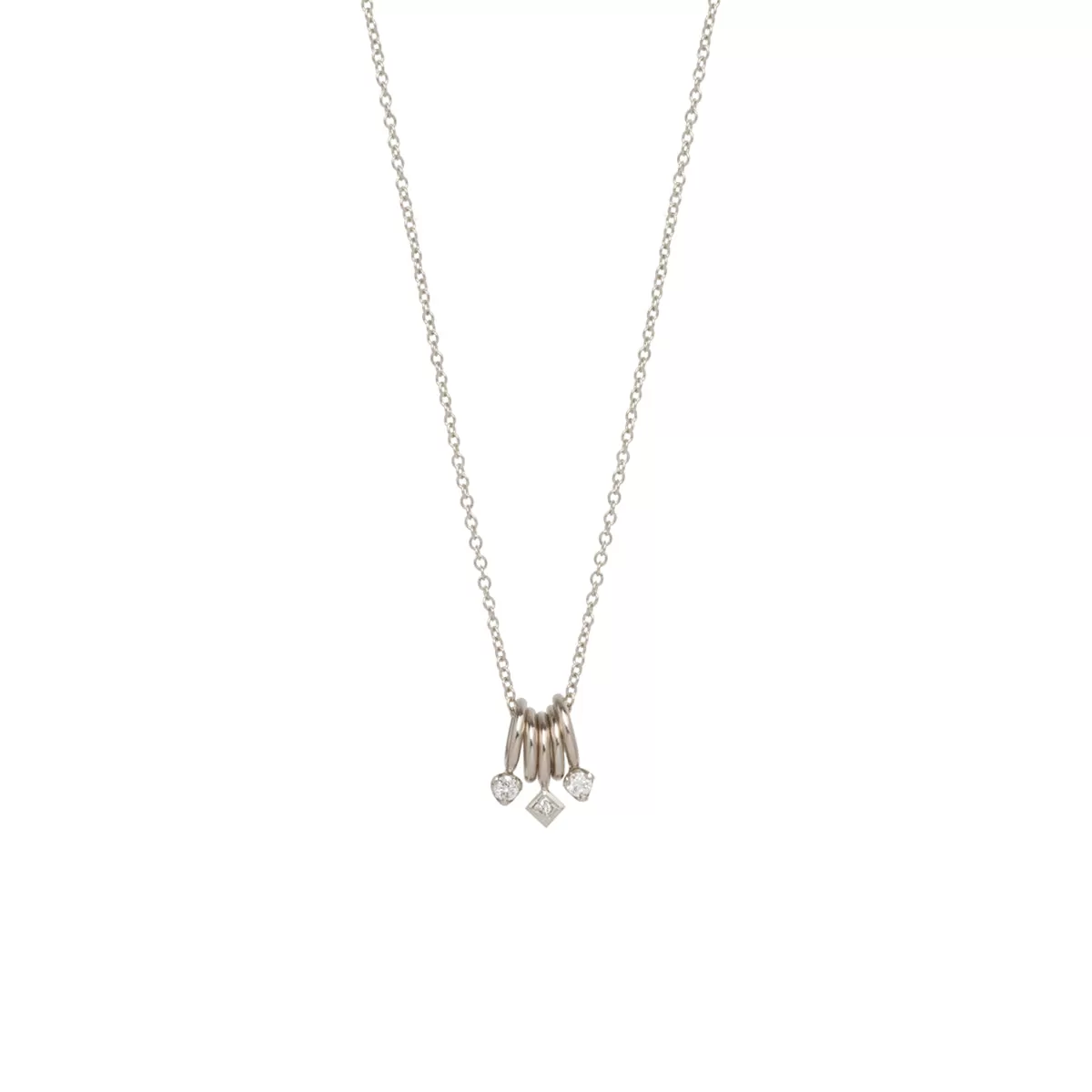 14k 5 Tiny Rings Necklace with Mixed Diamonds