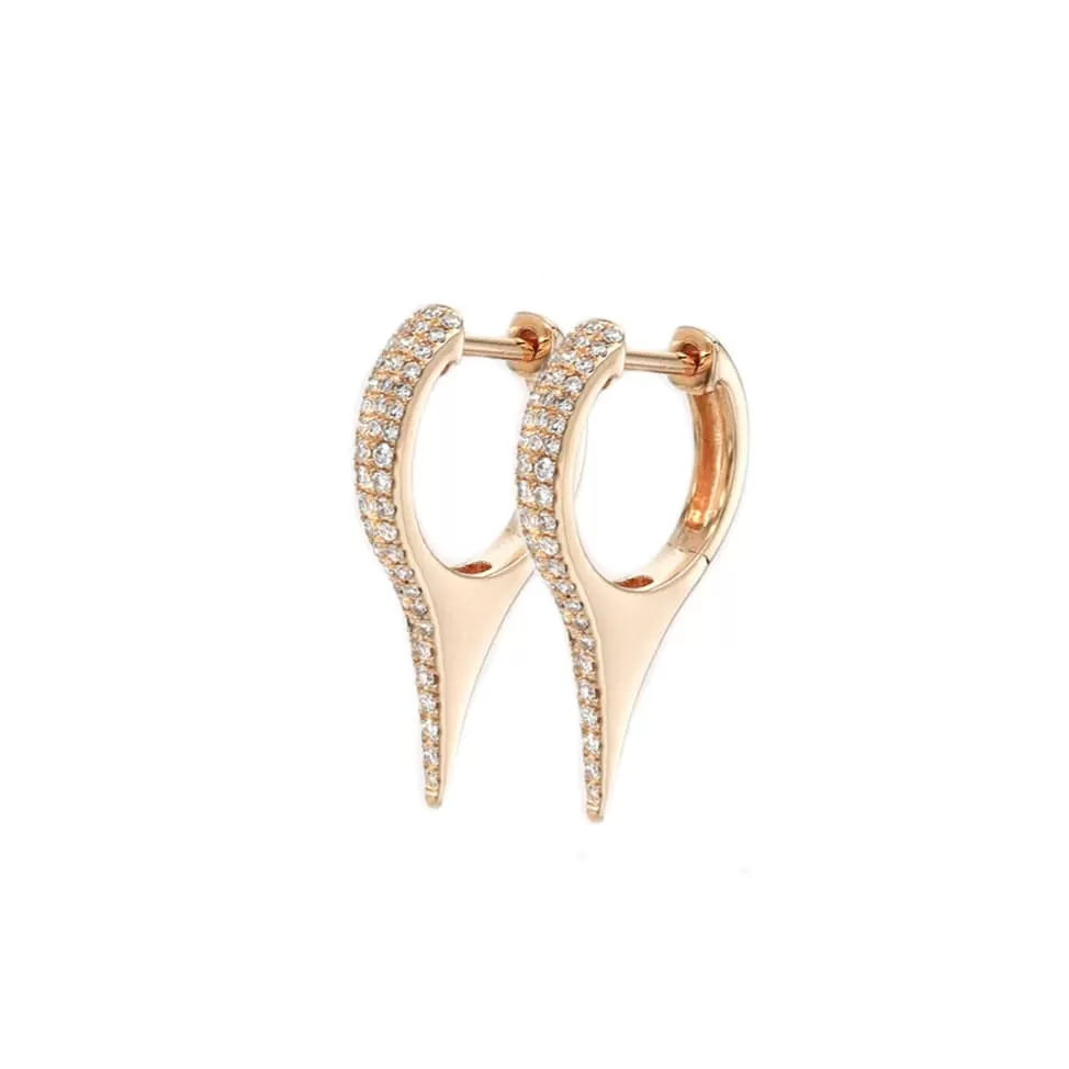 14K Gold and Pave Diamond Dagger Hoops Earrings