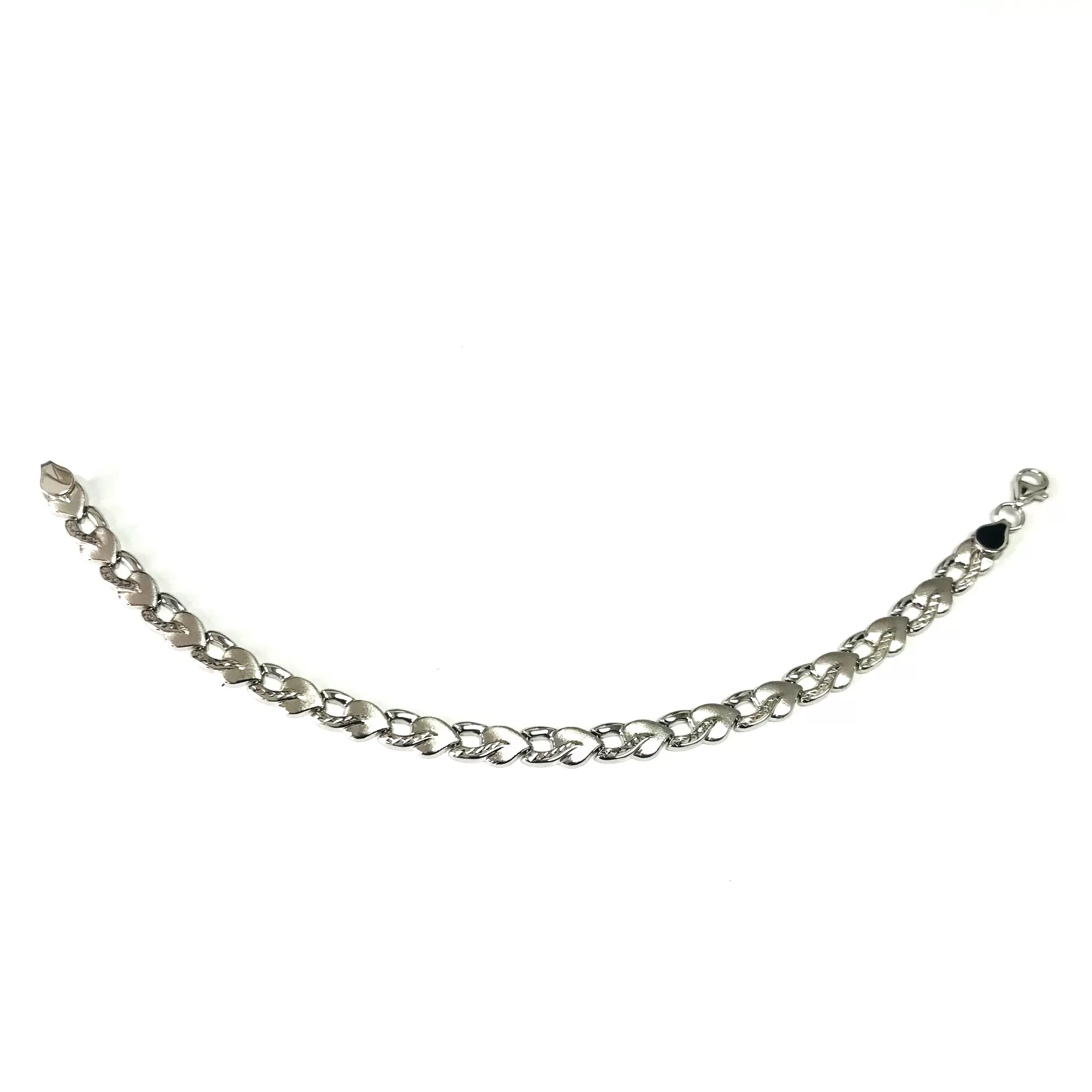 14k White Diamond Cut Heart Shapes Links Bracelet, 7.25