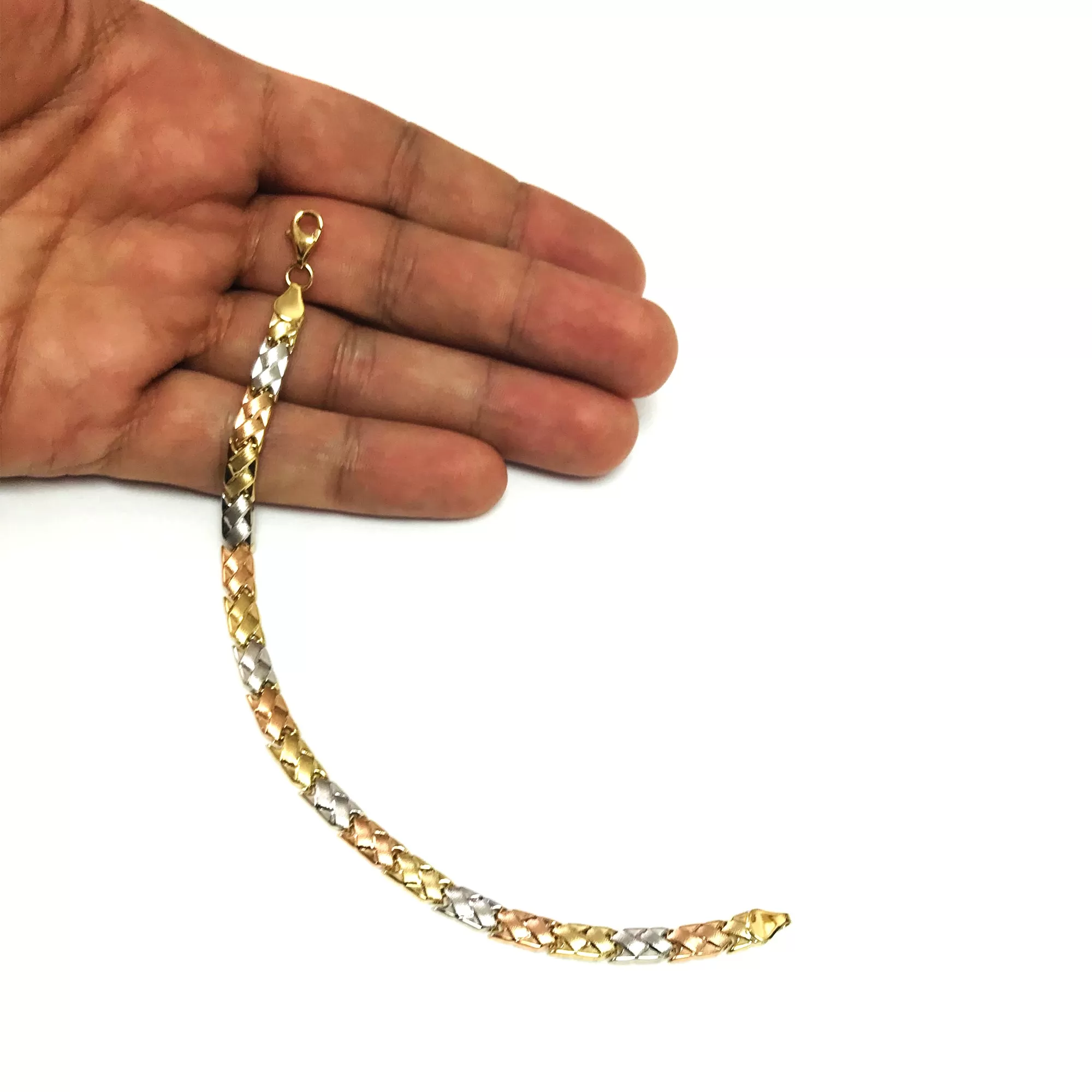 14k Yellow White And Rose Gold Weaved Fancy Bracelet, 7.25