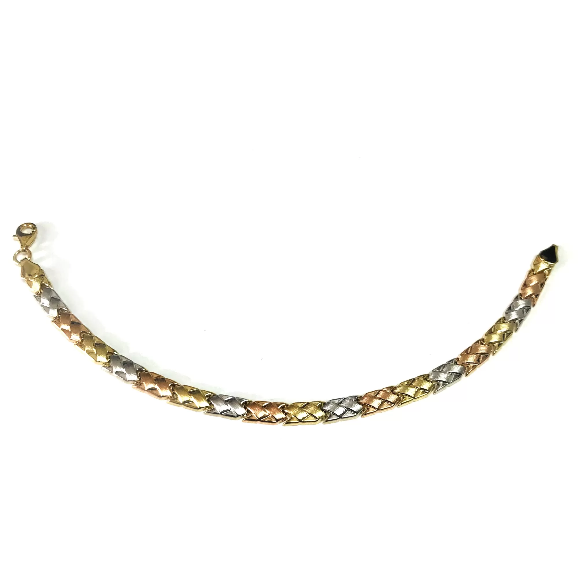 14k Yellow White And Rose Gold Weaved Fancy Bracelet, 7.25