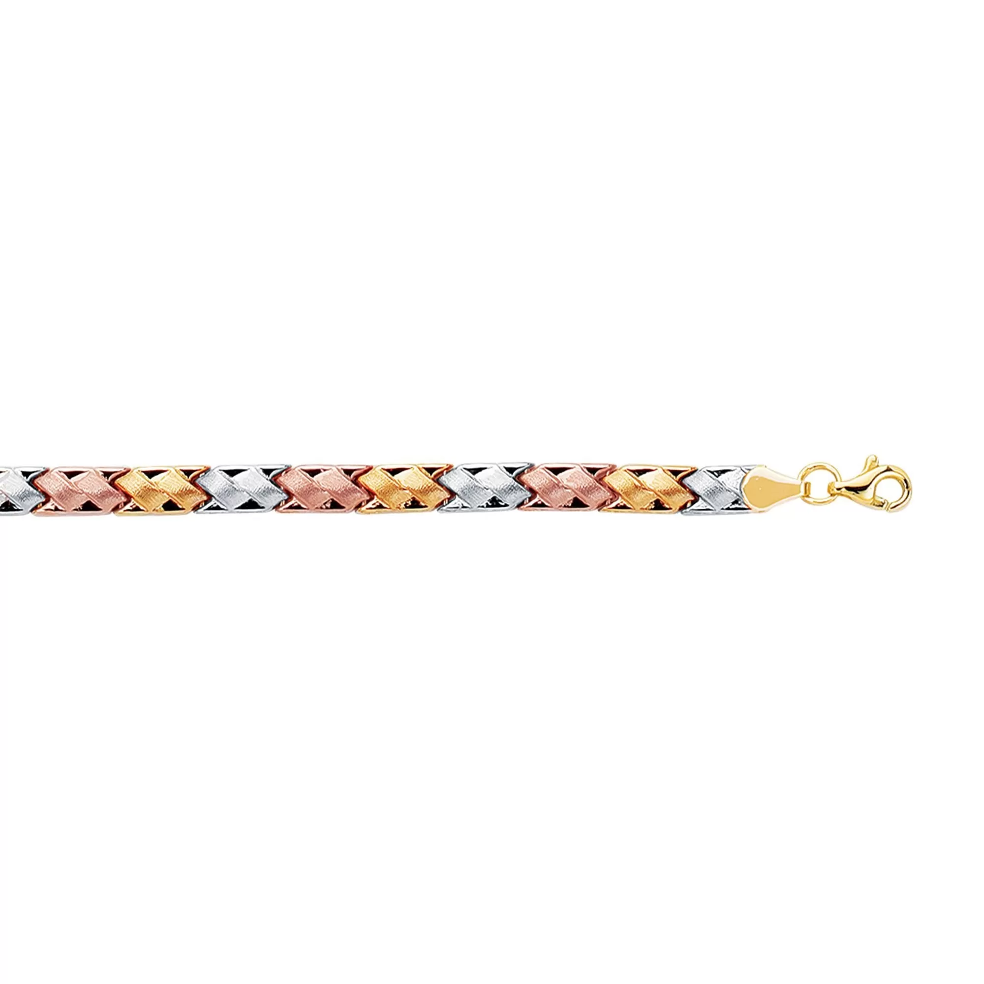 14k Yellow White And Rose Gold Weaved Fancy Bracelet, 7.25