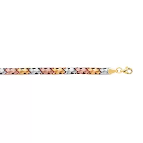 14k Yellow White And Rose Gold Weaved Fancy Bracelet, 7.25