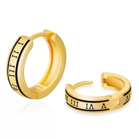 15mm Black Roman Numerals Hoop Earrings for Men