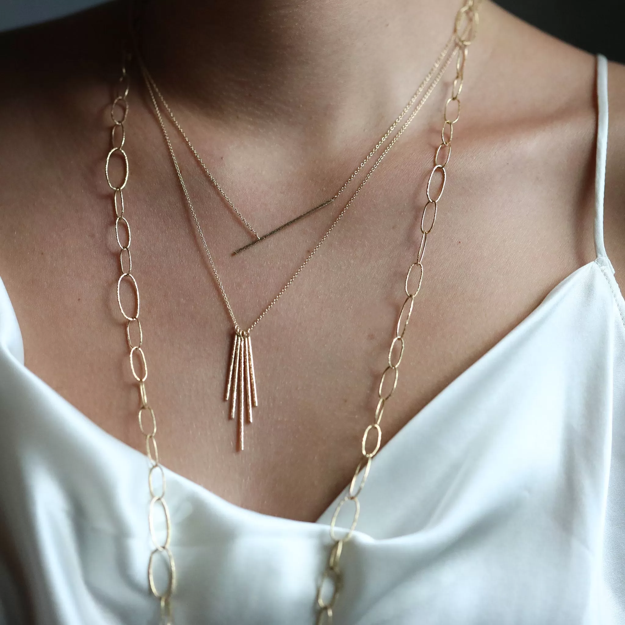 18K Gold Asymmetrical Textured Rain Stick Necklace