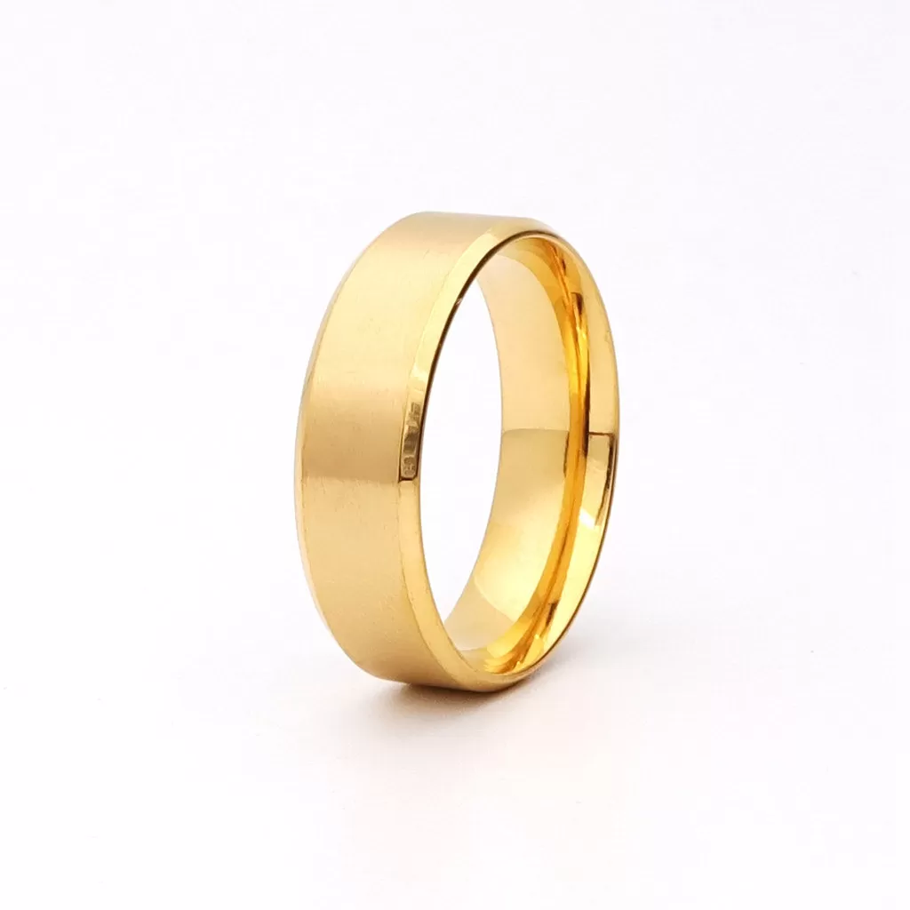 18K Gold Ion-Plated Stainless Steel 8mm Wide Beveled Edge Band Rings