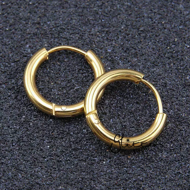 18K Gold I.P Stainless Steel Round Huggie Hoop Earrings