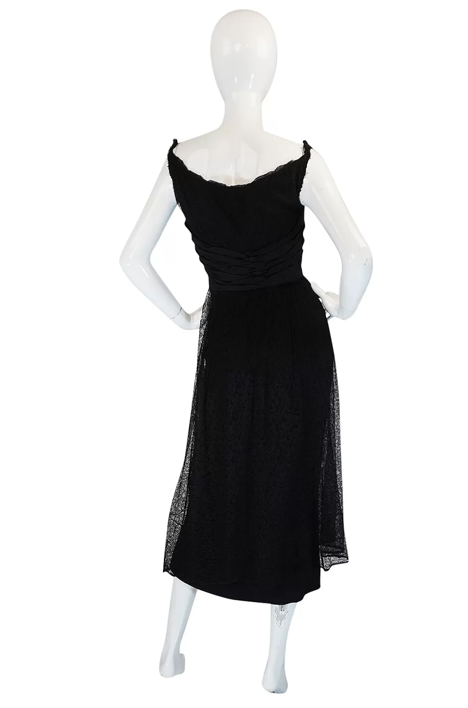 1950s Ceil Chapman Little Black Lace Overlay Dress