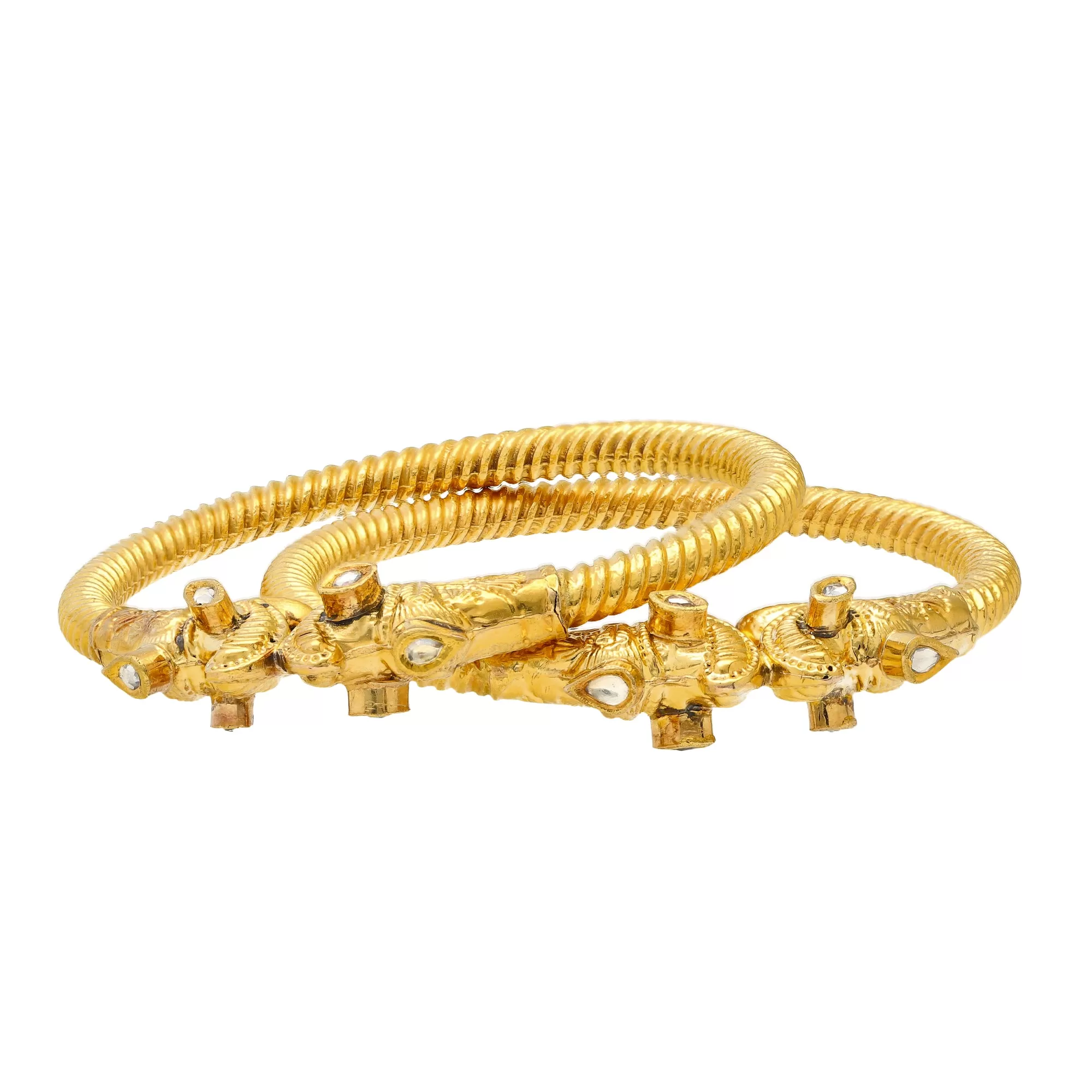 22K Yellow Gold & Kundan Bangle Set (67.1gm)