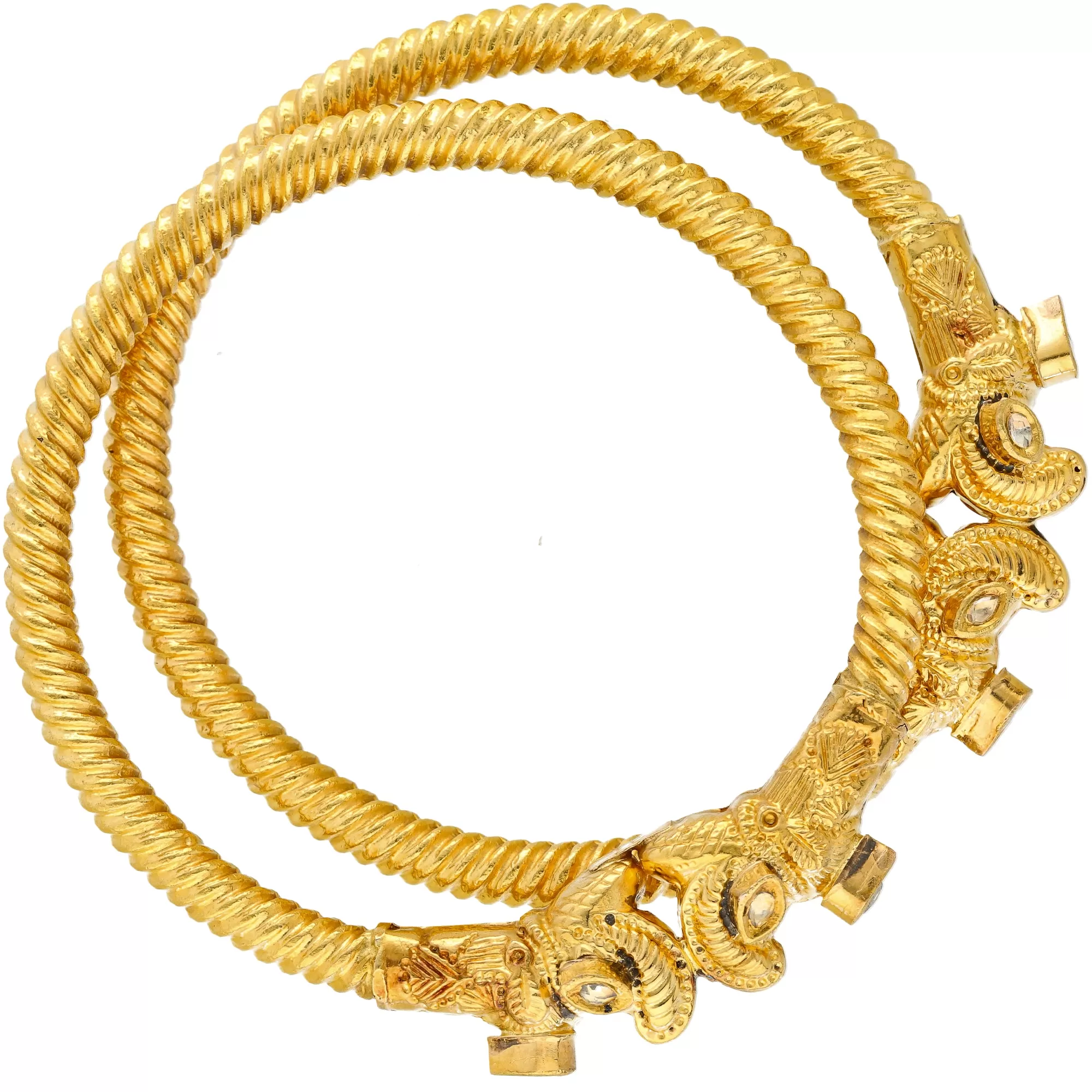 22K Yellow Gold & Kundan Bangle Set (67.1gm)