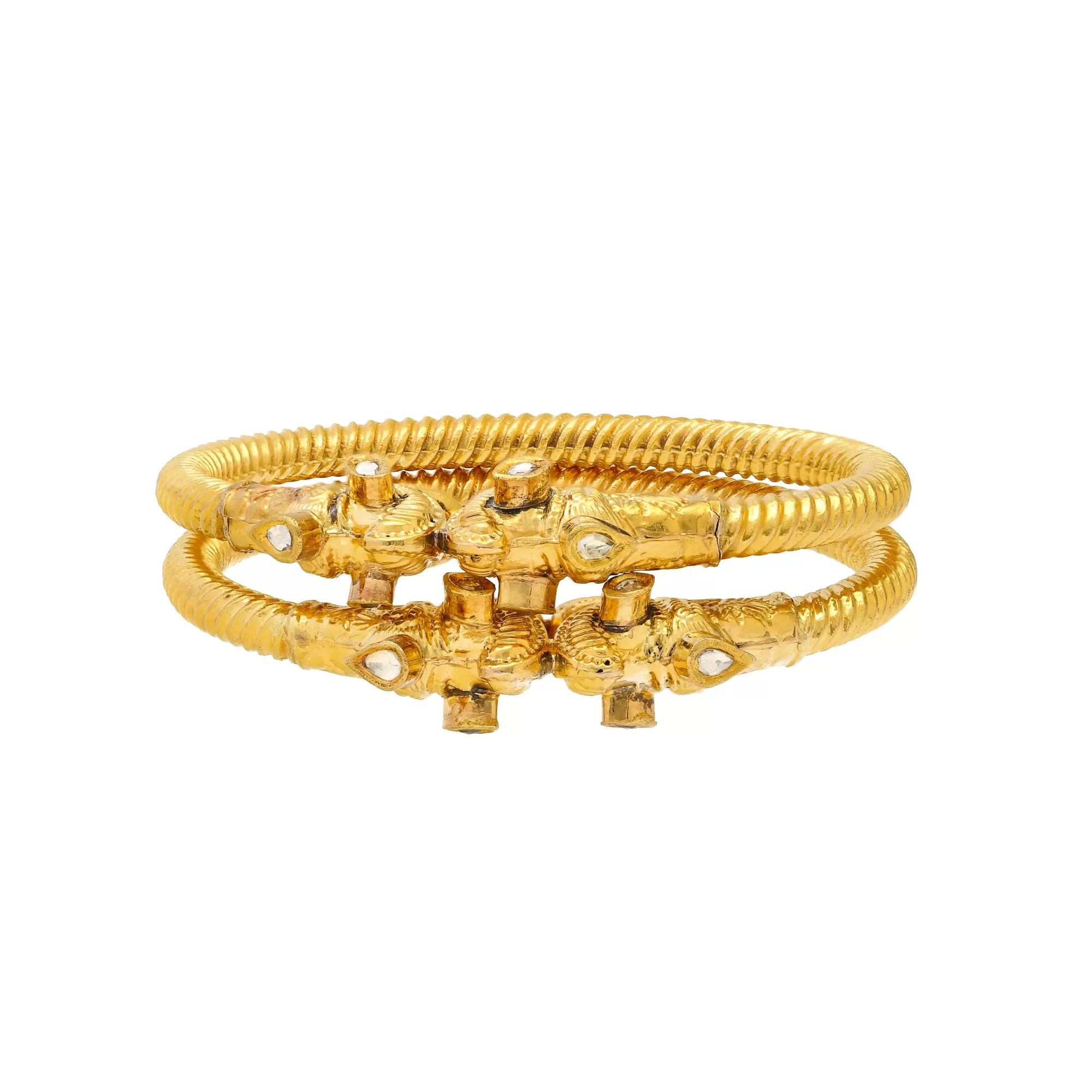 22K Yellow Gold & Kundan Bangle Set (67.1gm)