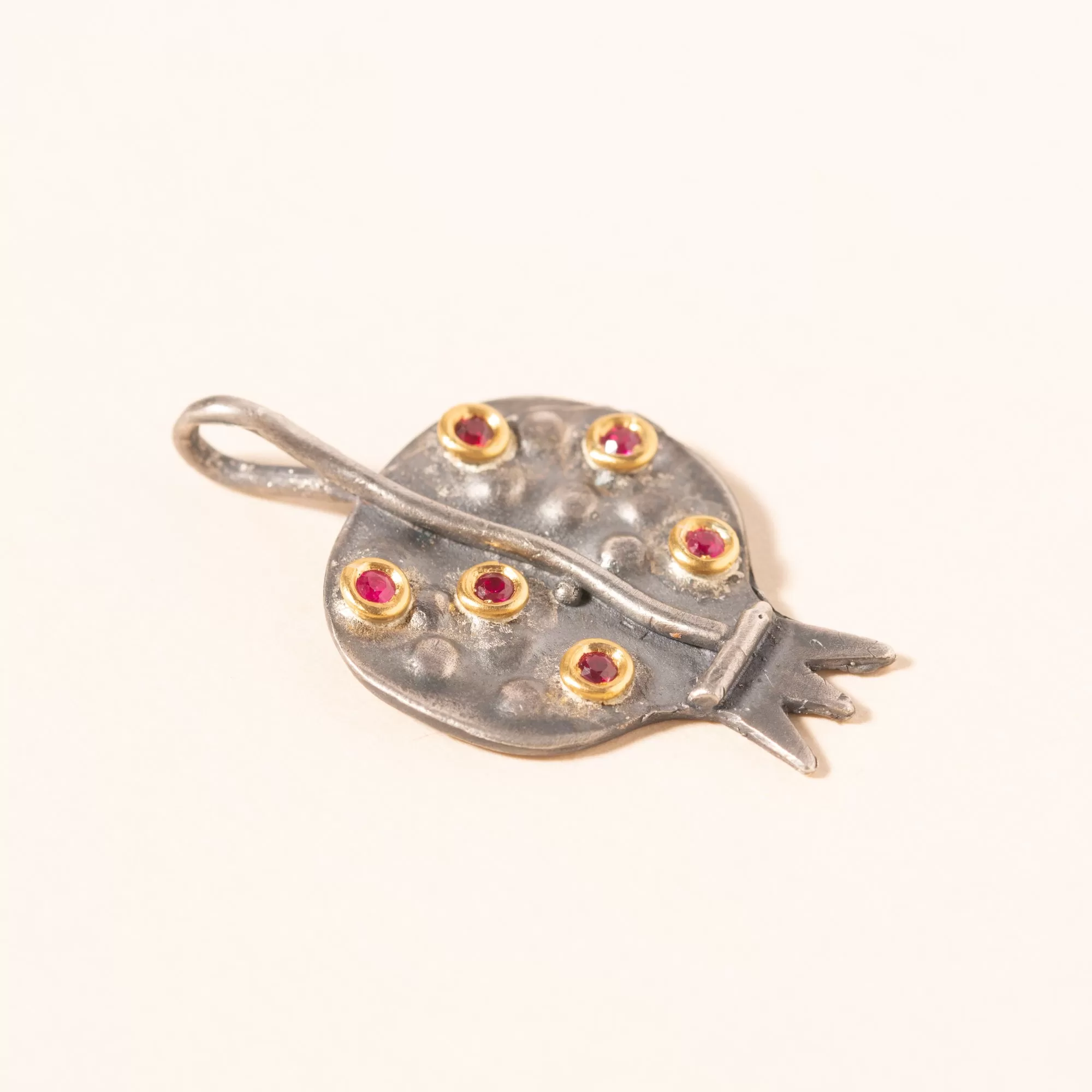 24K Gold and Ruby with Silver Pendant - Ephesus Coin, Pomegranate