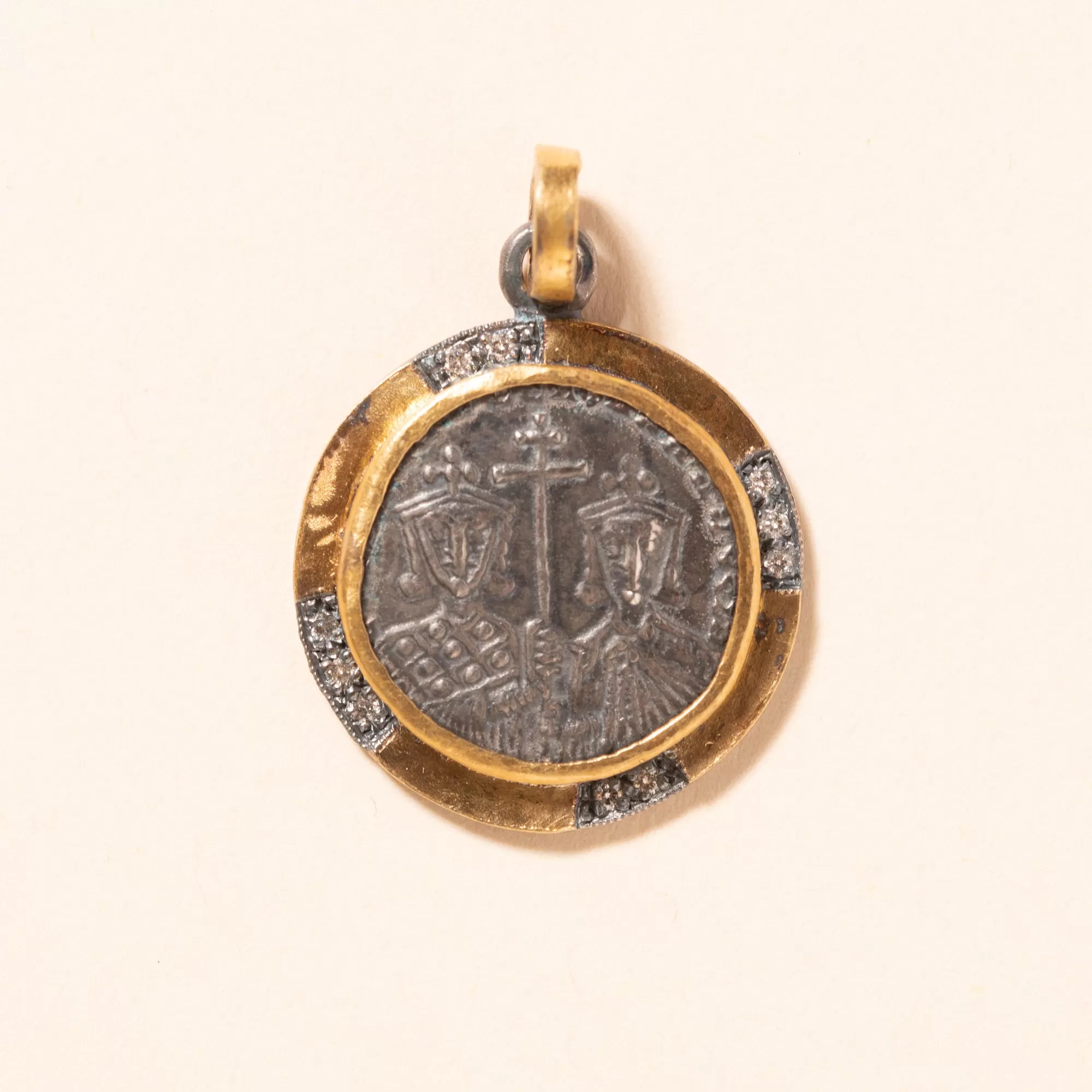 24K Gold with Diamond and Silver Pendant - Byzantine Constantine