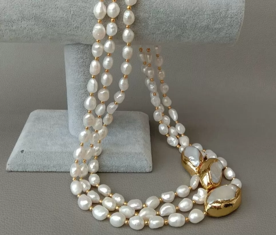 3 rows Cultured Baroque Pearl Necklace