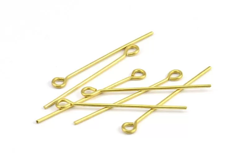 45mm Eye Pin, 25 Raw Brass Eye Pins, Findings (45x1.2mm) BS 2245