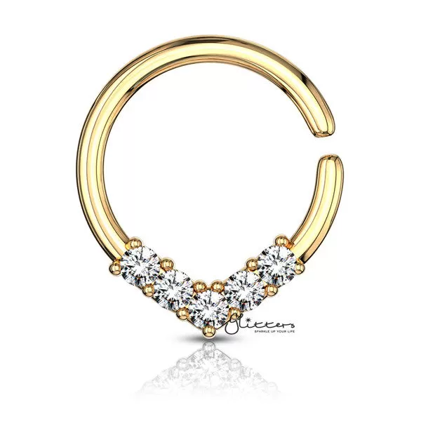 5 CZ Set V Shaped on Round Bendable Rings - Silver | Gold | Rose Gold