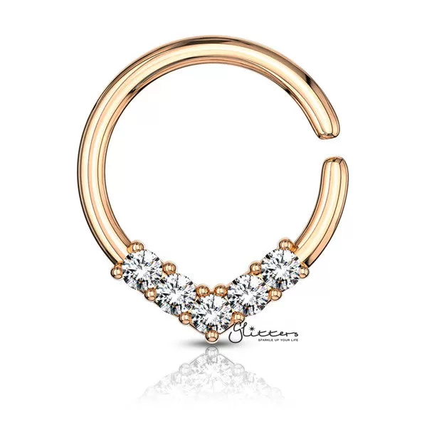 5 CZ Set V Shaped on Round Bendable Rings - Silver | Gold | Rose Gold