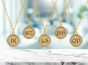 5 Engraved  Personalized Cubic Zirconia Disk Necklaces