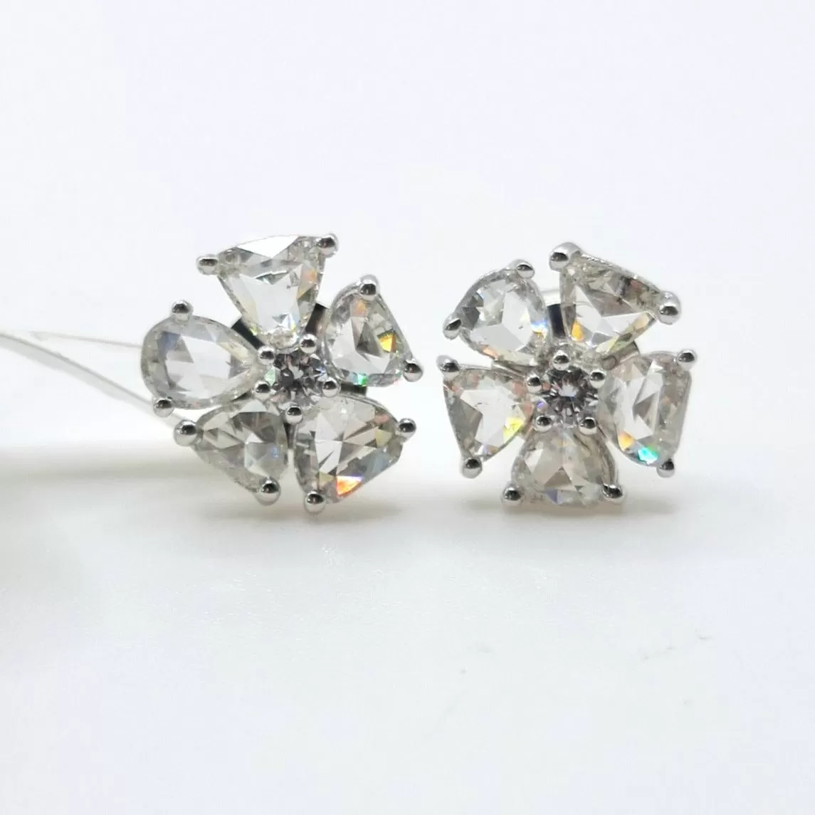 5.5 CT Flower Diamond Earrings 18K White Gold