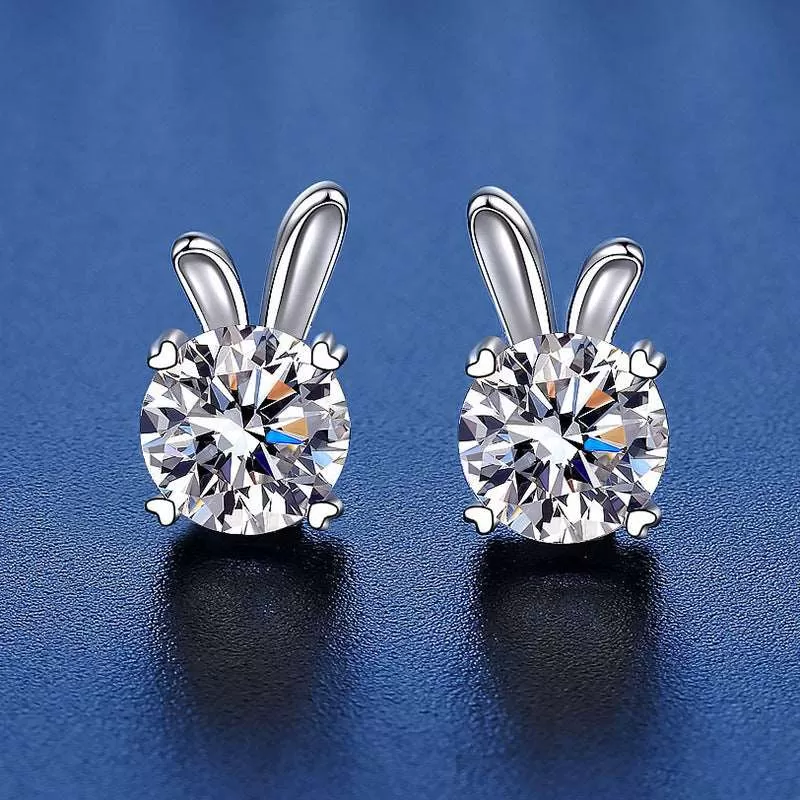 925 Silver Cute Rabbit Moissanite Earrings