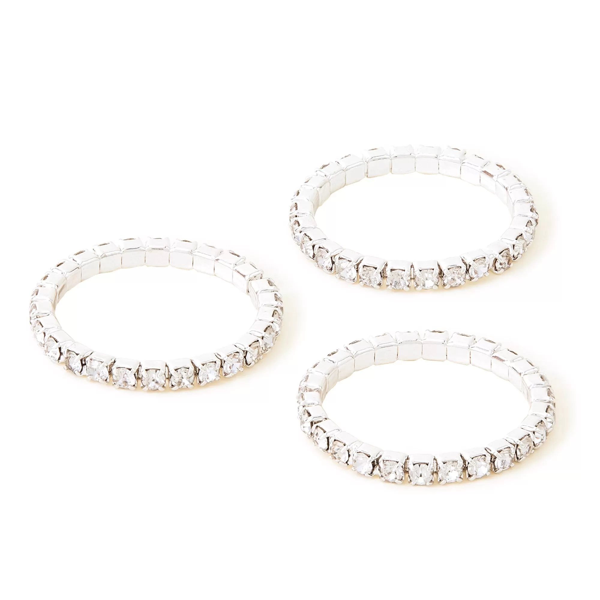 Accessorize London Women's Crystal Sparkle Rings Set Of Three White-Large