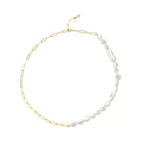 Adjustable Gold Paperclip Pearl Necklace