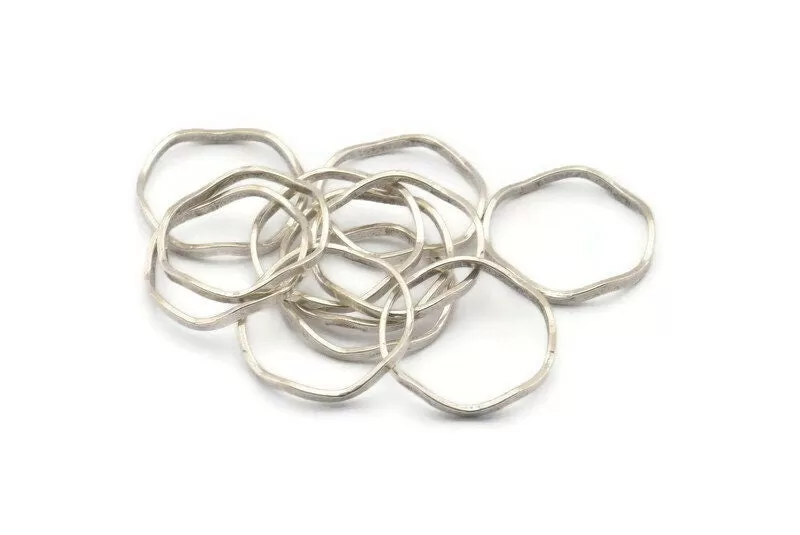 Antique Silver Circle Rings, 12 Antique Silver Plated Brass Wavy Circle Rings, Charms (18.50x0.80x1.5mm) E191 H0558