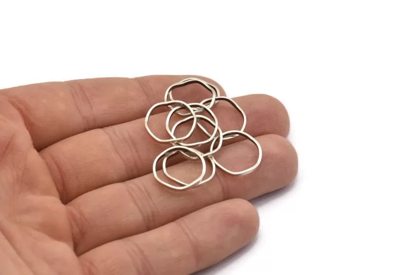 Antique Silver Circle Rings, 24 Antique Silver Plated Brass Wavy Circle Rings, Charms (15x0.80x1.5mm) BS 1758 H0554