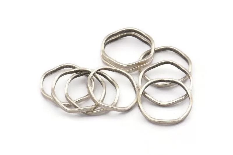 Antique Silver Circle Rings, 24 Antique Silver Plated Brass Wavy Circle Rings, Charms (15x0.80x1.5mm) BS 1758 H0554