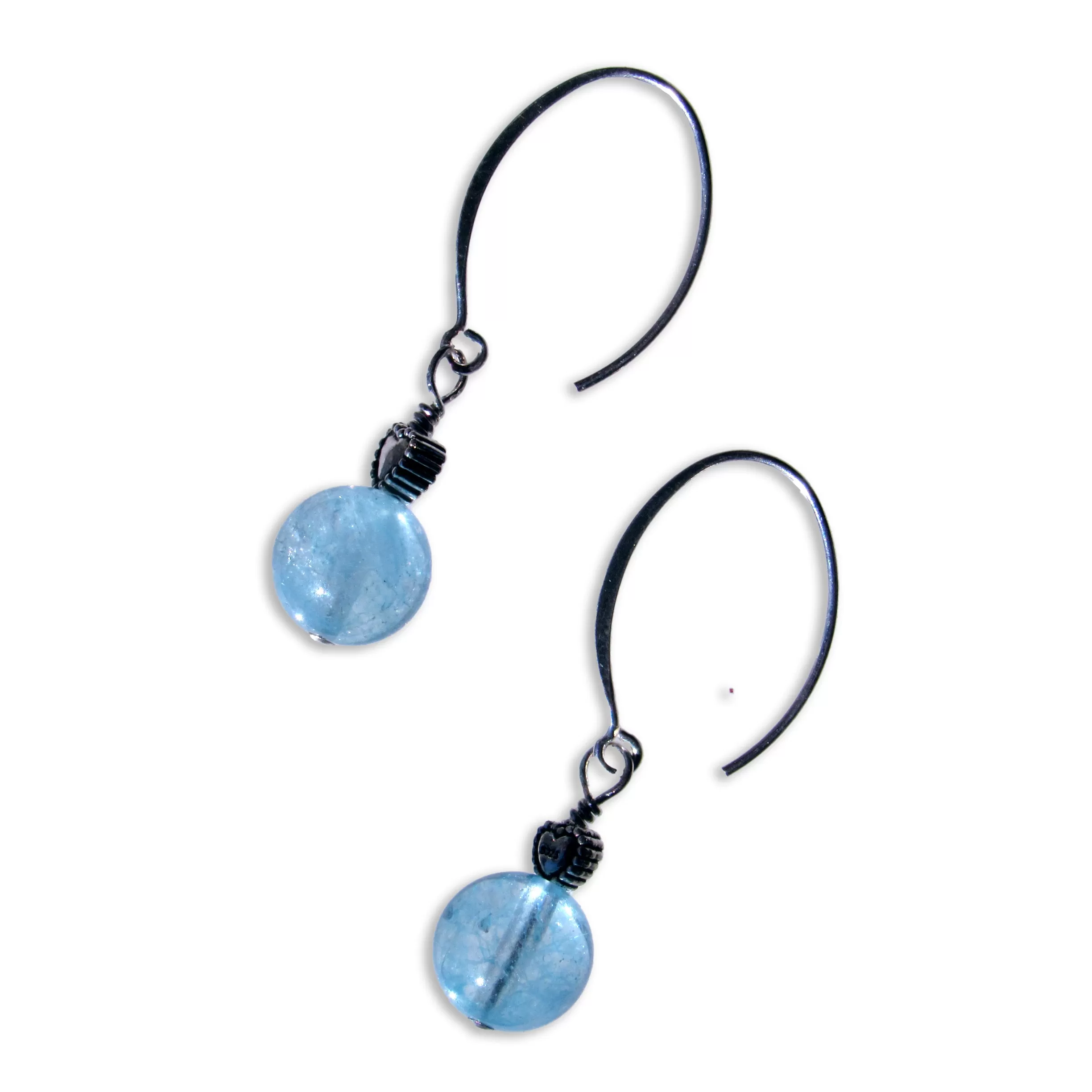 Aquamarine gemstone and Oxidized Sterling Silver Heart Earrings