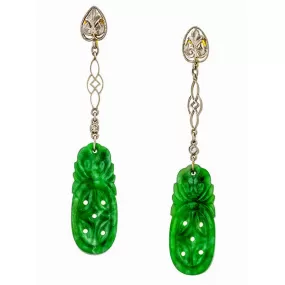 Art Deco Jade & Diamond Drop Earrings