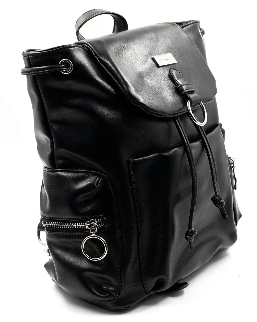 Backpack - Plain Black W/ Chain Straps Sv