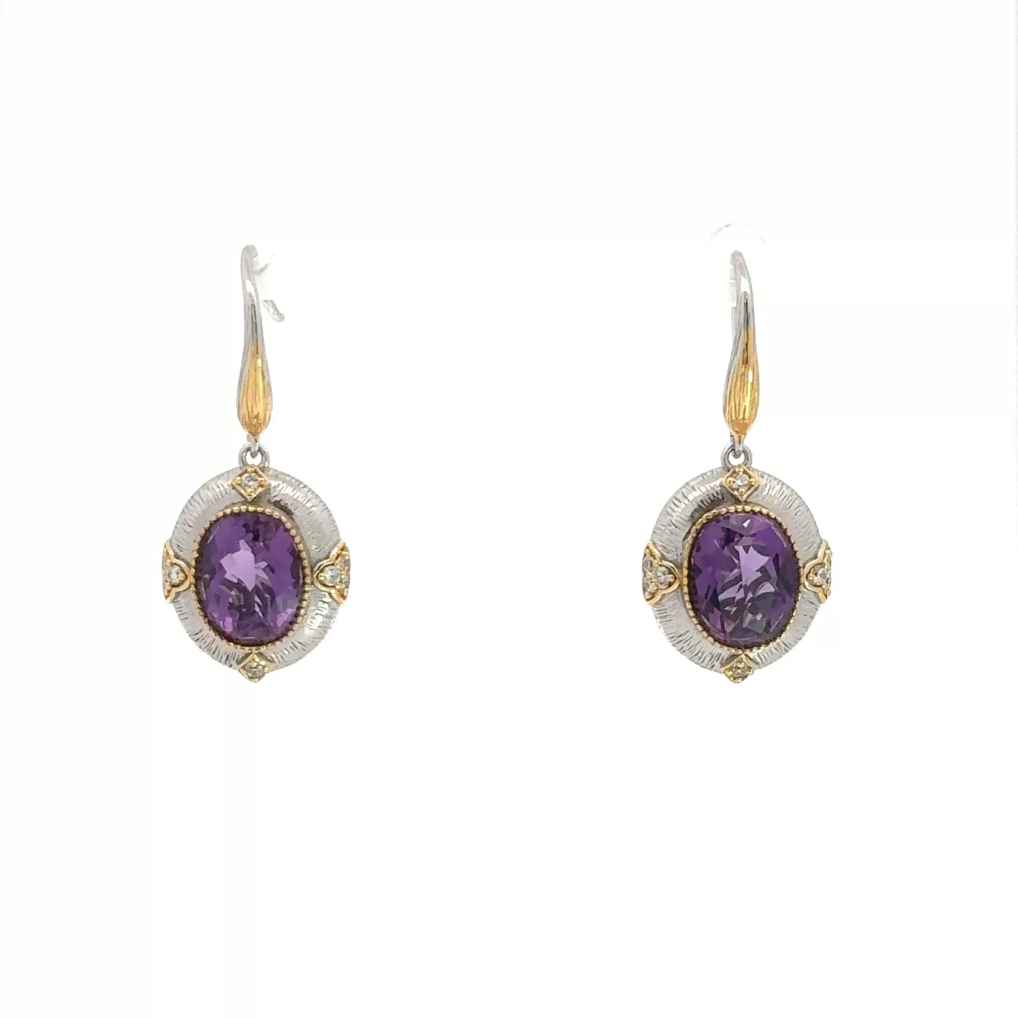 Baikalla Antique Sterling Silver Gold Plated Two Tone Amethyst Earrings