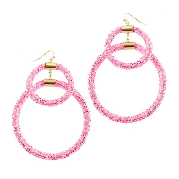 Barbie Theme Glitter Bead Link Hoop Earrings