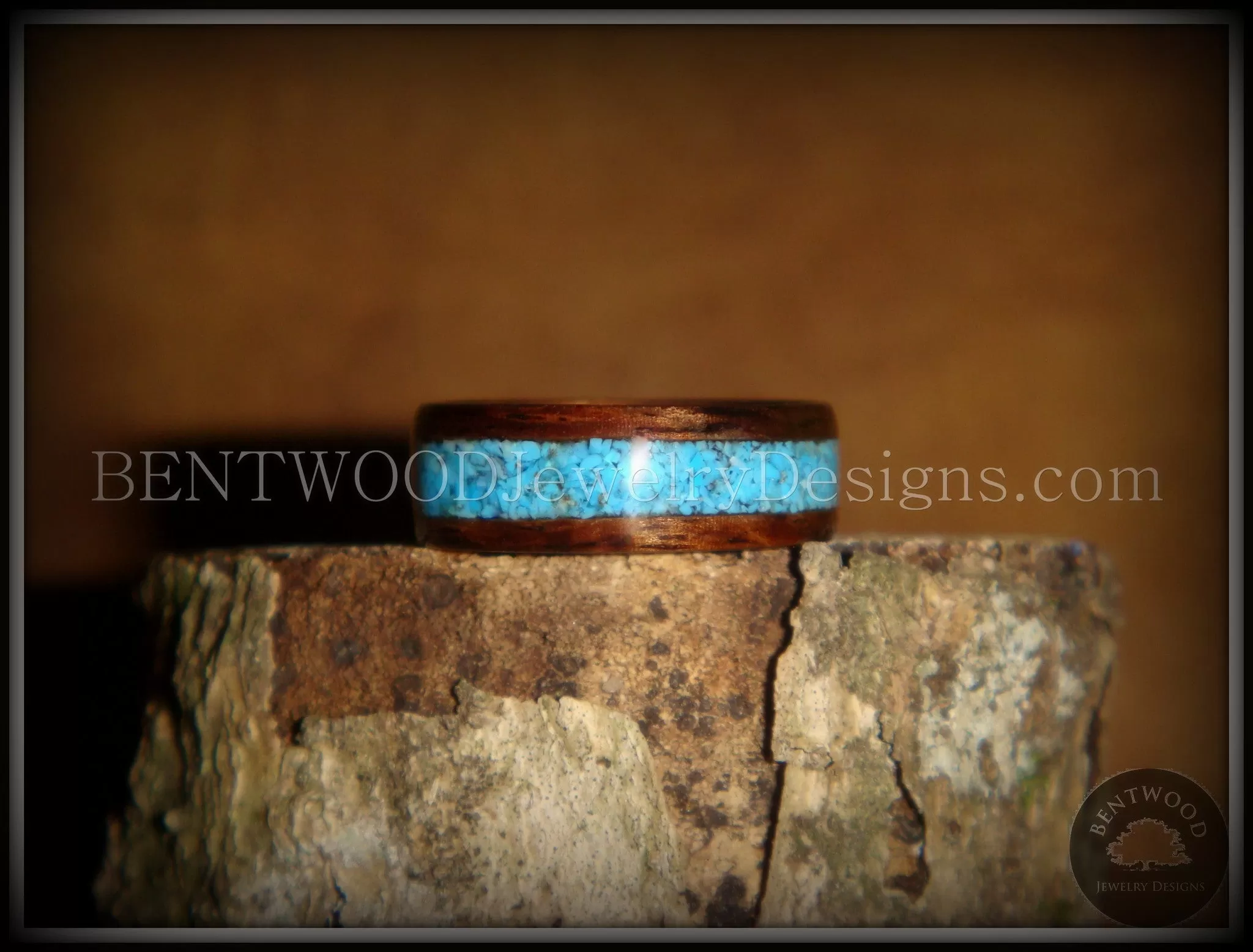 Bentwood Ring - E. Indian Rosewood Ring with Turquoise Inlay