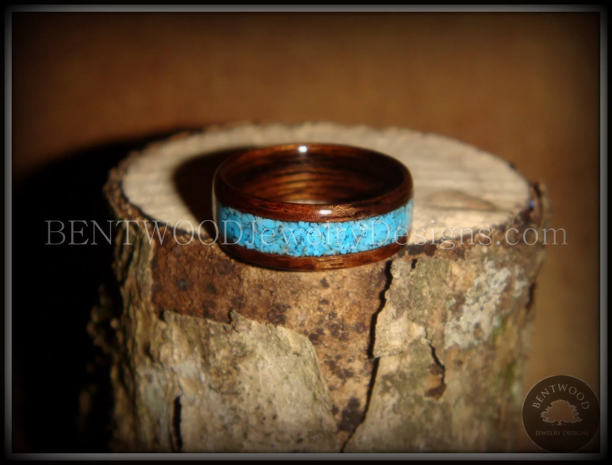 Bentwood Ring - E. Indian Rosewood Ring with Turquoise Inlay