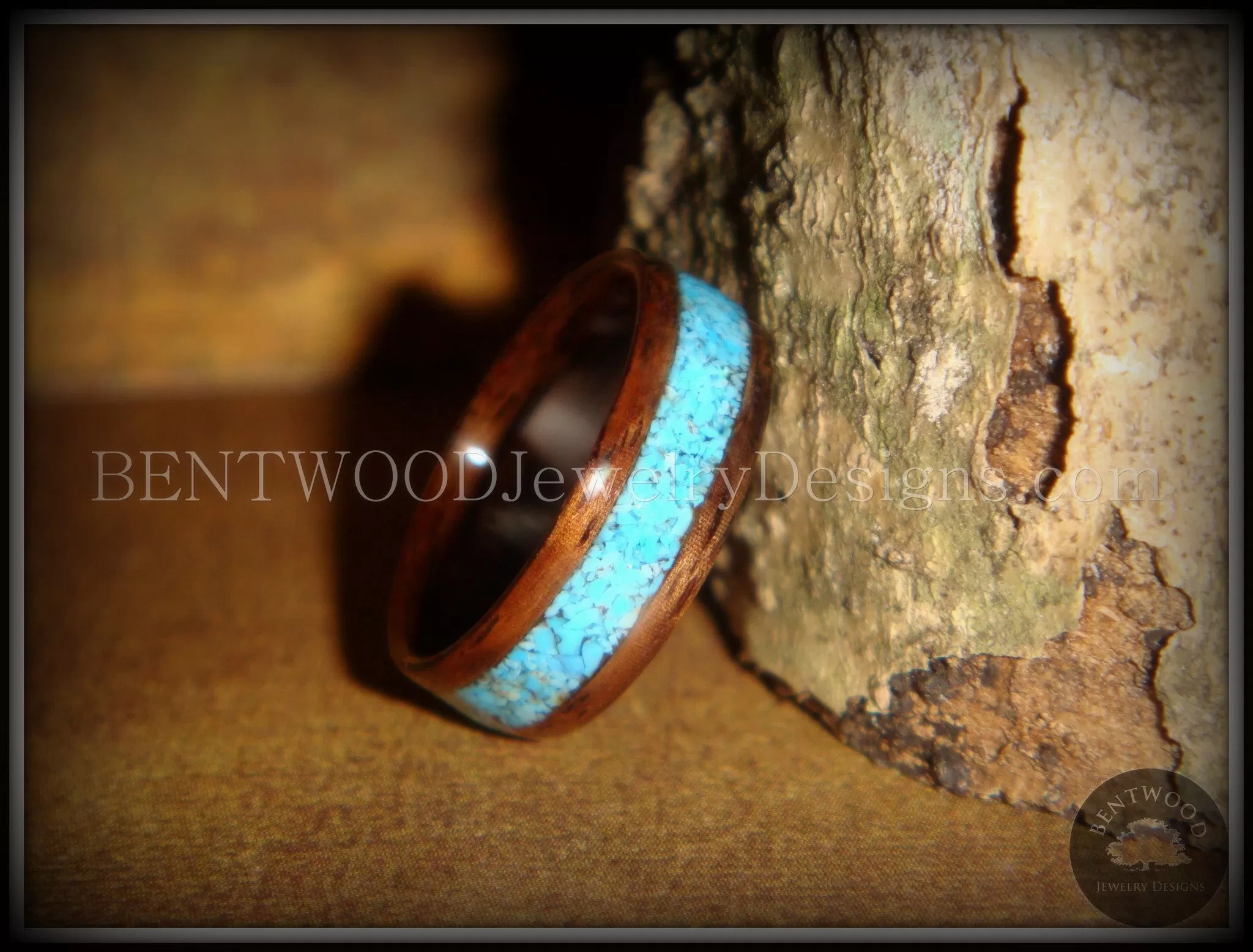 Bentwood Ring - E. Indian Rosewood Ring with Turquoise Inlay