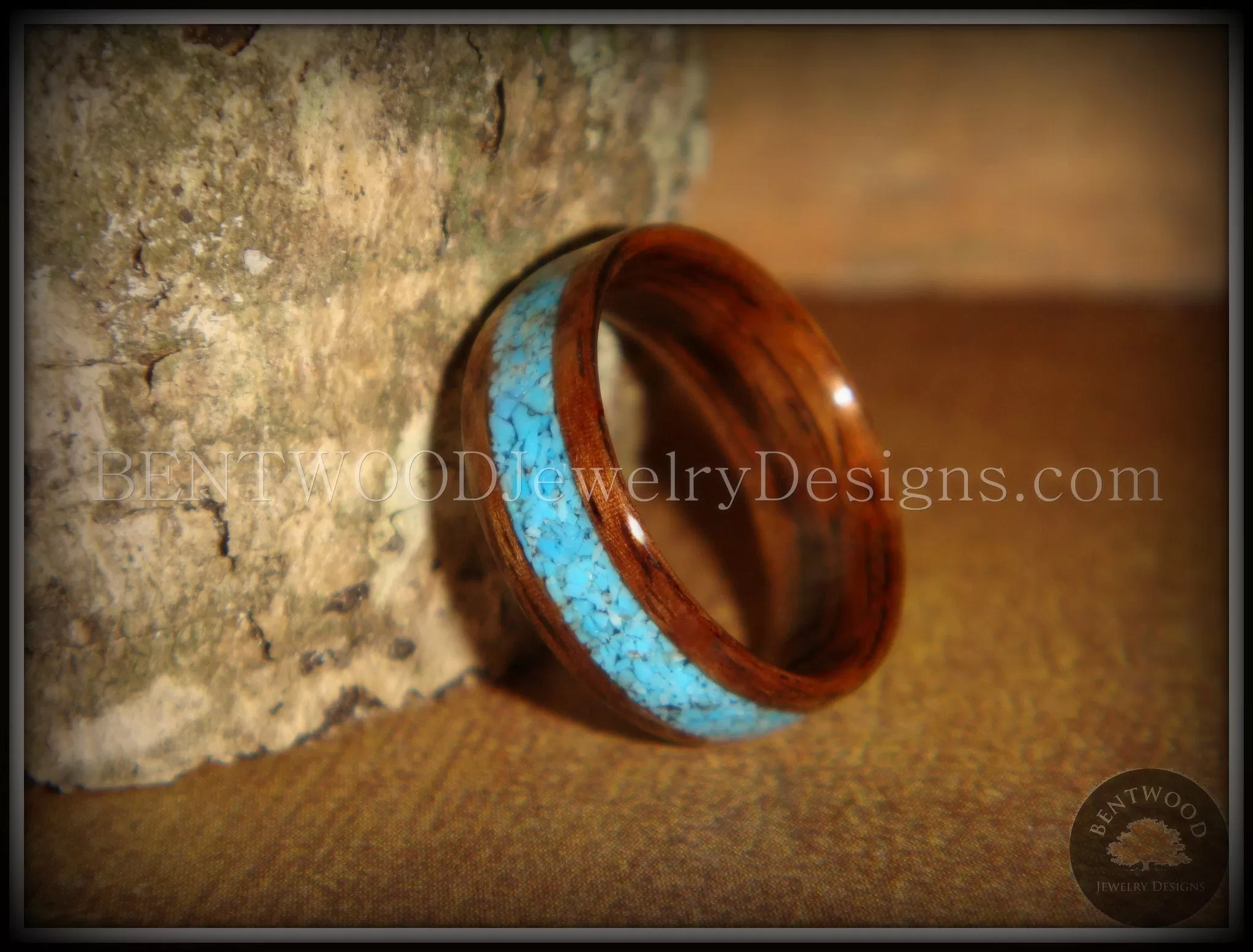 Bentwood Ring - E. Indian Rosewood Ring with Turquoise Inlay