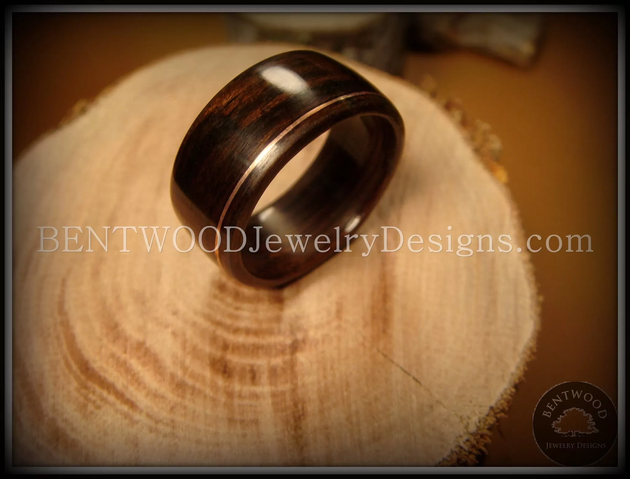 Bentwood Ring - Macassar Ebony Wood Ring with Copper Inlay