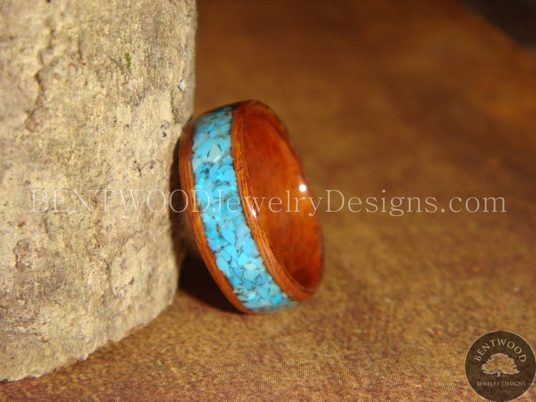 Bentwood Ring - Rosewood Ring with Turquoise Inlay