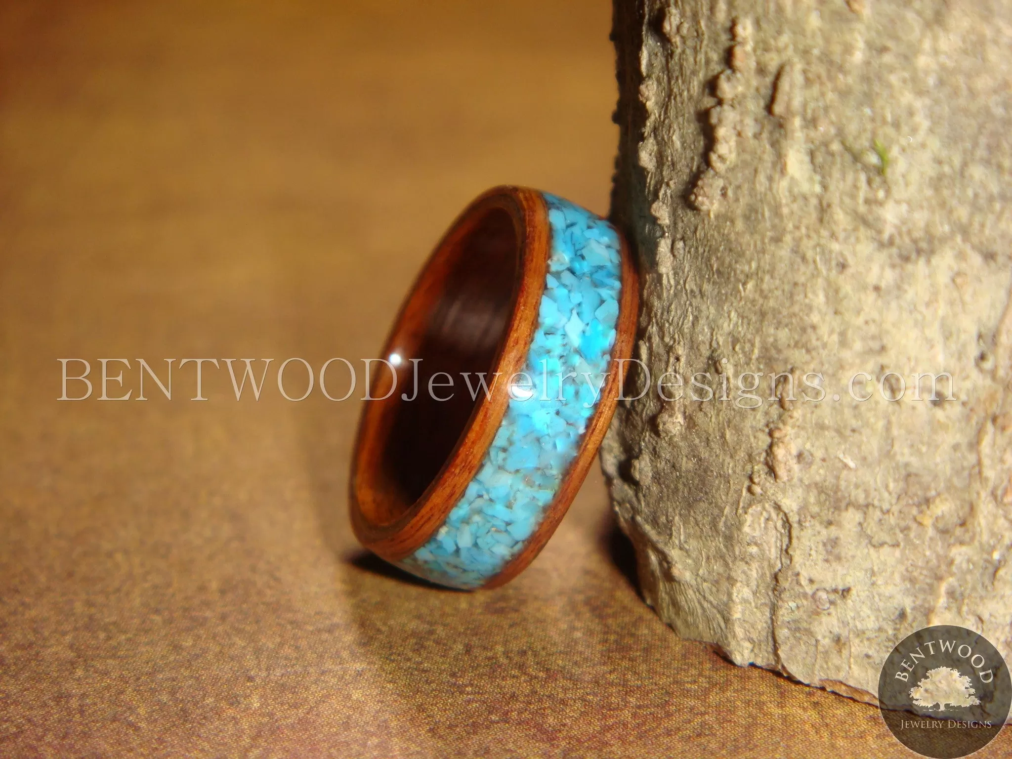 Bentwood Ring - Rosewood Ring with Turquoise Inlay