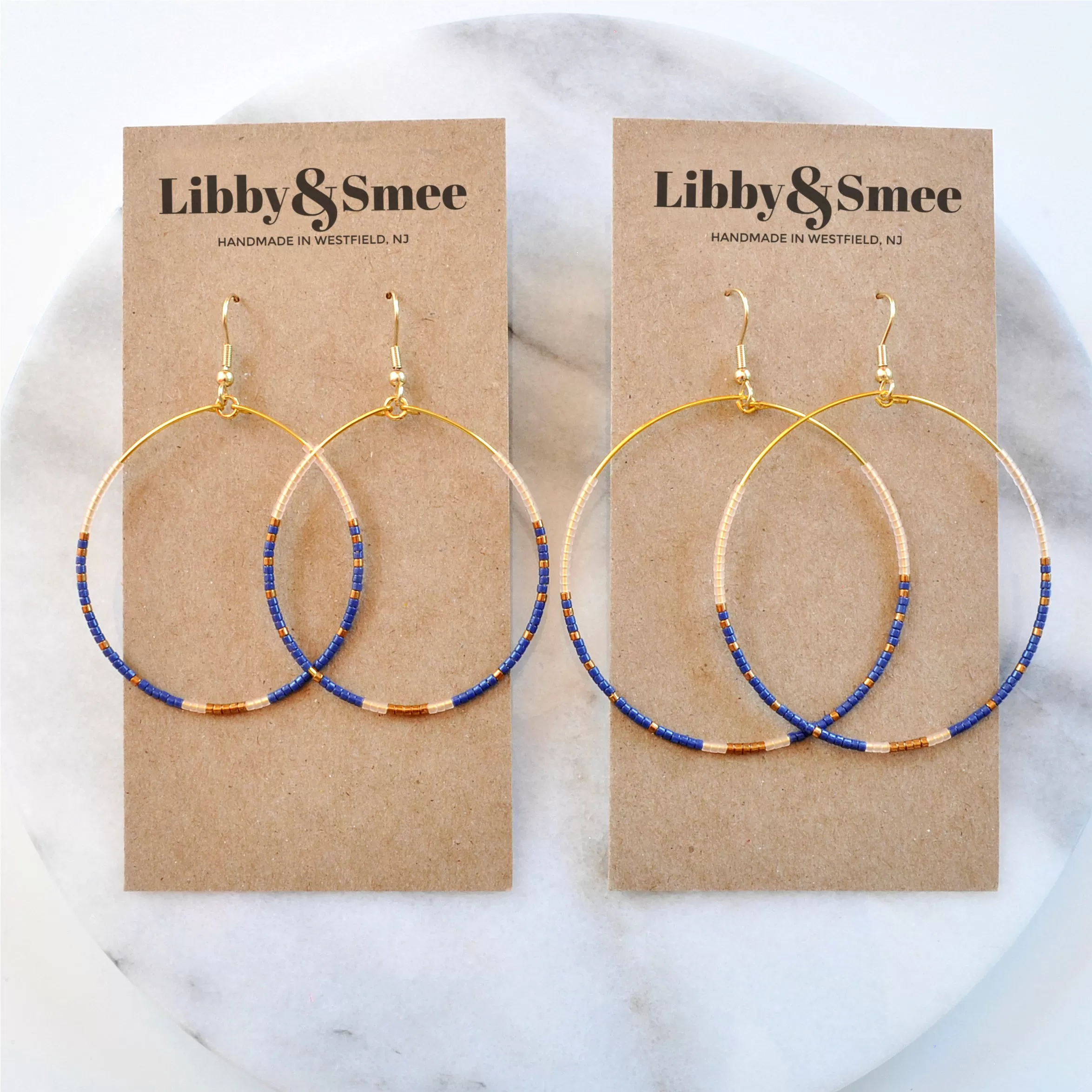 Big Beaded Hoops - NAVY