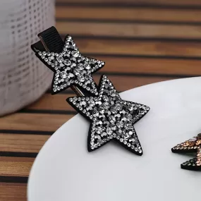 Black Double Star Sparkly Hair Clip