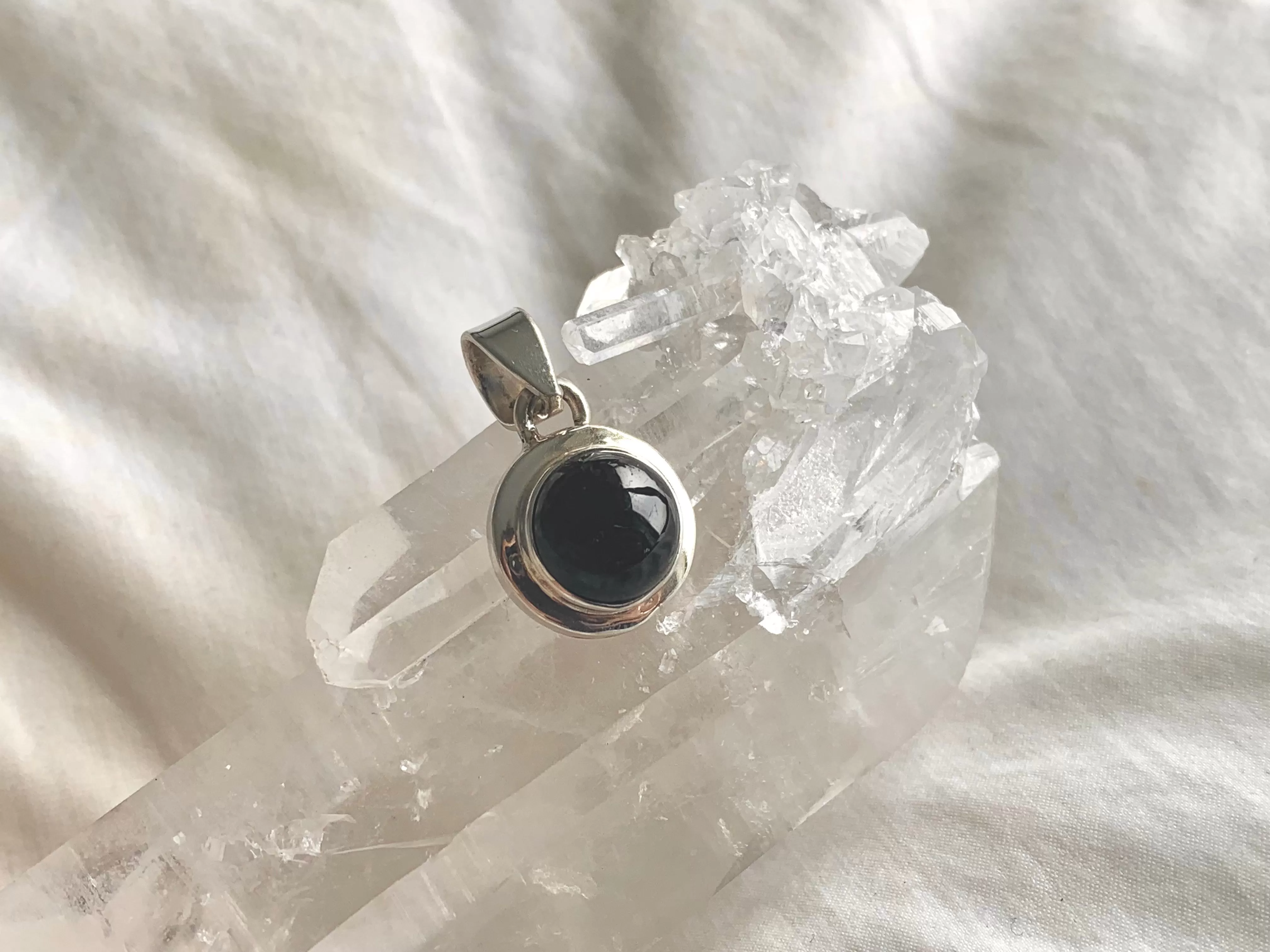 Black Tourmaline Ansley Pendant - Round