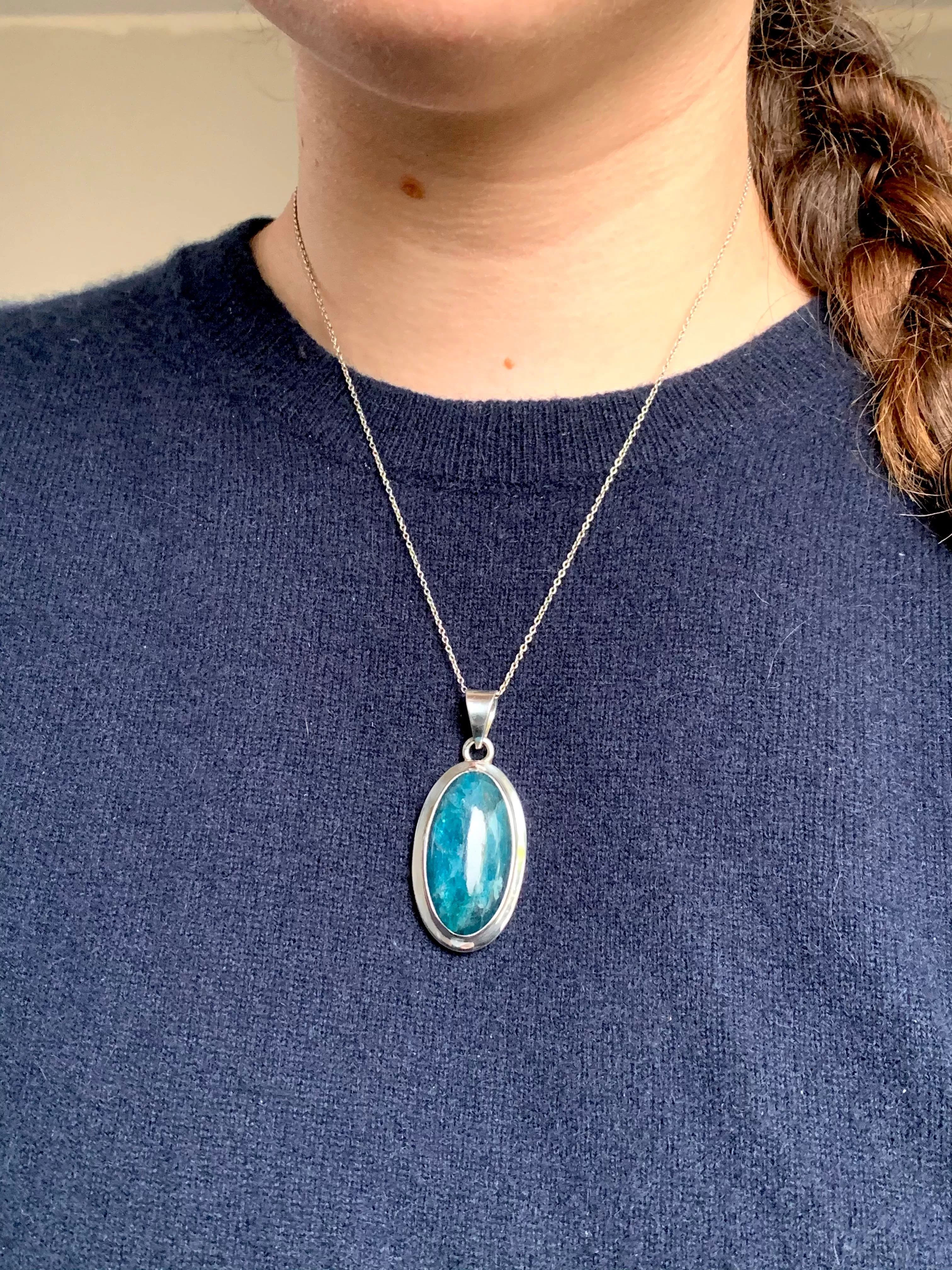 Blue Apatite Ansley Pendant - Long Oval